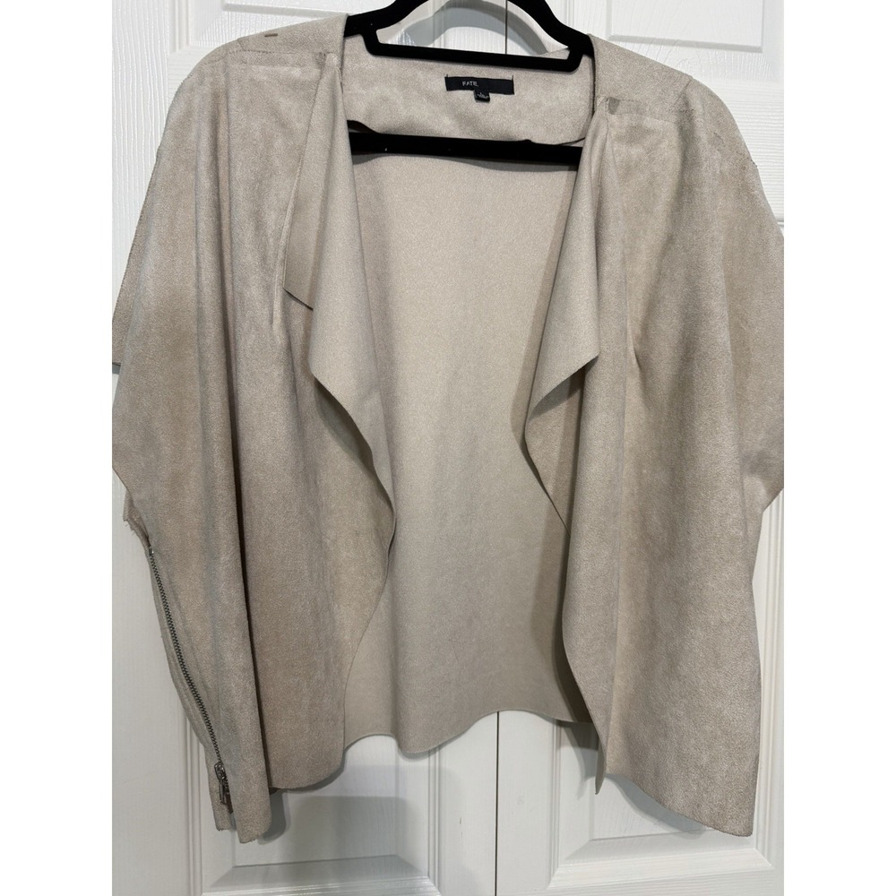 FATE‎ Beige Faux Suede Women's Jacket With Side Zippers Size Large